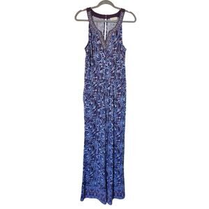 Magnolia Grace Sleeveless Retro Blue Purple Floral Paisley Jumpsuit, Size Small